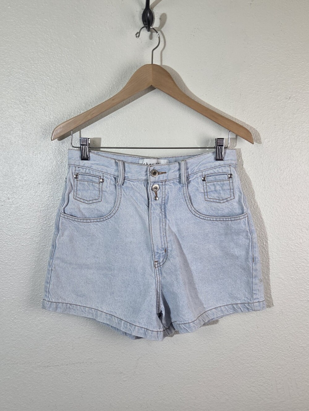 Vintage Anchor Blue Denim Shorts Womens Y2K Light Wash High Rise Double Button